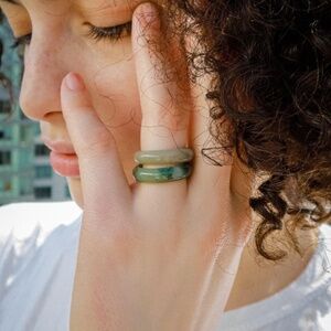 Anthropology Seree Cyan Jade Jadeite Green Chess Ring Sz 9